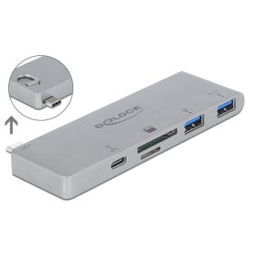   Delock 3 portos elosztó és 2 bemenetes kártyaolvasó MacBook-hoz 3.0 PD-vel és mozgatható (behúzható) (DL-64078)