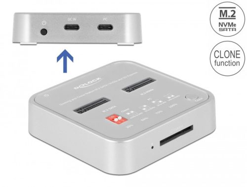 Delock Dokkoló állomás 1 x M.2 NVMe SSD + 1 x M.2 SATA SSD számára SD Express (SD 7.1) kártyaolvasóv
