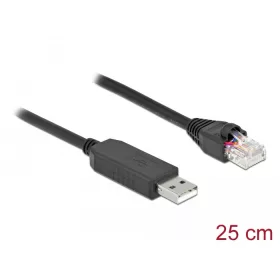   Delock Soros kapcsolati kábel FTDI chipszettel, USB 2.0 A-típusú apa - RS-232 RJ45 apa, 25 cm hosszú (DL-64158)