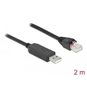   Delock Soros kapcsolati kábel FTDI chipszettel, USB 2.0 A-típusú apa - RS-232 RJ45 apa, 2 m hosszú, (DL-64161)
