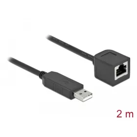   Delock Soros kapcsolati kábel FTDI chipszettel, USB 2.0 A-típusú apa - RS-232 RJ45 anya, 2 m hosszú, (DL-64165)