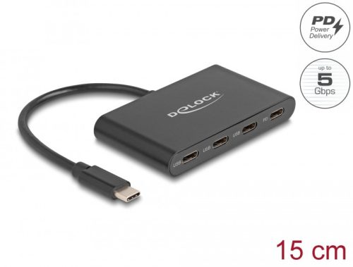 Delock USB 3.2 Gen 1 USB Type-C Hub 3 db USB Type-C anya + 1 x USB Type-C PD 100 Watt