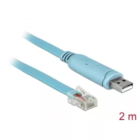   Delock Adapter USB 2.0 A-típusú apa > 1 x soros RS-232 RJ45 apa 2,0 m kék (DL-64185)