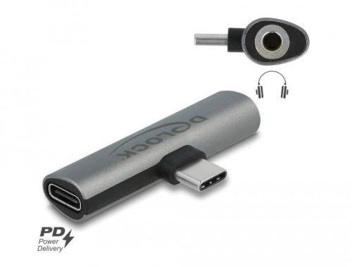 Delock szürke audio adapter USB Type-C    sztereo jack anya és USB Type-C  PD