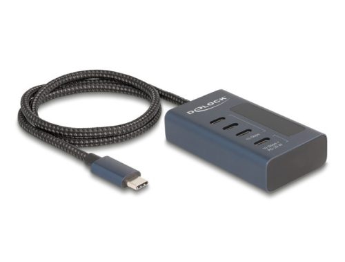 Delock USB 10 Gbps hub 4 db. USB Type-C  porttal, amelyből 3 adat csatlakoztatási felület és egy adat és 20 Watt-os PD tápjelzéssel