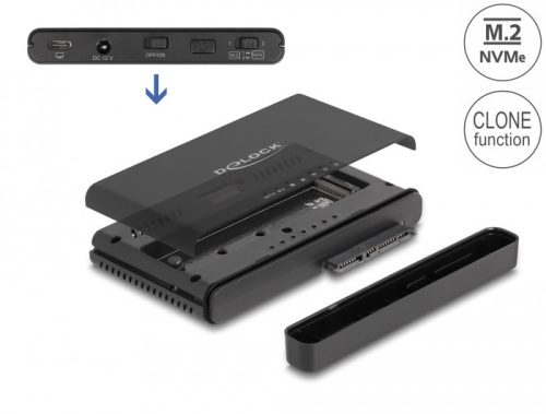 Delock USB Type-C  átalakító 1 db. M.2 NVMe SSD + 1 db. SATA SSD / HDD klón funkcióval