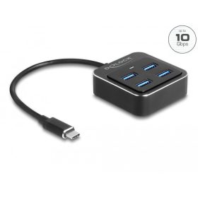   Delock USB 3.2 Gen 2 USB Type-C hub 4 x USB Type-A csatlakozóaljzattal   10 Gbps (DL-64191)