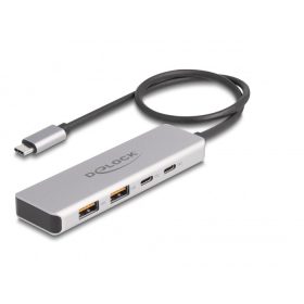   Delock USB 10 Gbps USB Type-C  hub 2 x A-típusú USB csatlakozóval és 2 x USB Type-C  csatlakozóval, valamint egy 35 cm hosszú csatlakozó kábellel (DL-64230)