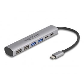  Delock 6 portos USB hub 4 x A-típusú USB anyával és 2 x USB Type-C  anya csatlakozóval (DL-64232)