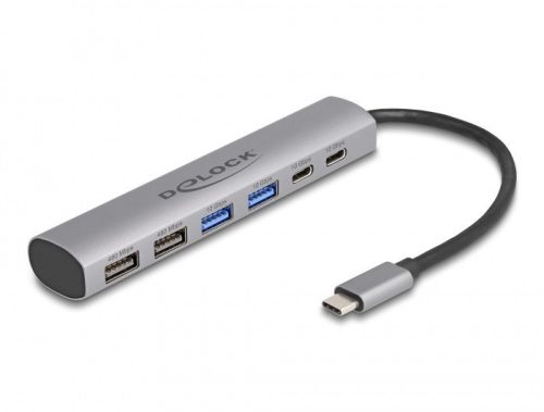 Delock 6 portos USB hub 4 x A-típusú USB anyával és 2 x USB Type-C  anya csatlakozóval