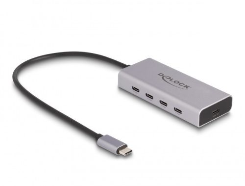 Delock USB 10 Gbps USB Type-C  hub 4 x USB Type-C  anya csatlakozóval és 1 x USB Type-C  PD 85 wattos csatlakozóval, 30 cm csatlakozó kábellel
