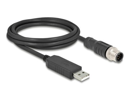 Delock M12 Soros csatlakozású kábel FTDI chip készlettel, A-típusú USB 2.0 apa - M12 RS-232 apa A-kódolású 8 tűs 1,8 m fekete