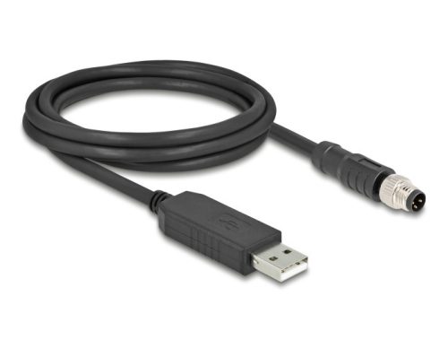 Delock M8 Soros csatlakozású kábel FTDI chip készlettel, A-típusú USB 2.0 apa - M8 RS-232 apa A-kódolású 3 tűs 1,8 m fekete