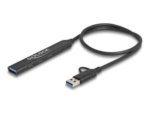 Delock 4 portos vékony USB hub USB Type-C  vagy A-típusú USB csatlakoztatóval és 3 x USB 5 Gbps USB Type-C  és 1 x USB 5 Gbps A-típusú