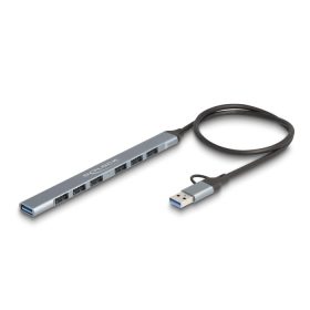   Delock 7 portos vékony USB hub USB Type-C  vagy A-típusú csatlakoztatóval és 1 x USB 5 Gbps A-típusú és 6 x A-típusú USB 2.0 (DL-64273)