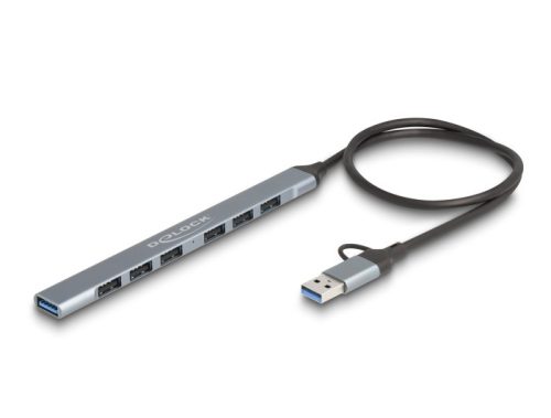 Delock 7 portos vékony USB hub USB Type-C  vagy A-típusú csatlakoztatóval és 1 x USB 5 Gbps A-típusú és 6 x A-típusú USB 2.0