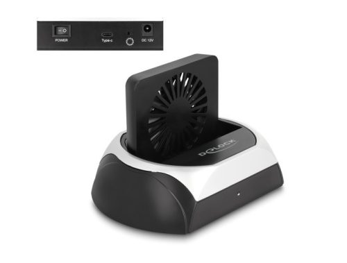 Delock USB 10 Gbps dokkoló állomás 2.5  / 3.5  SATA HDD / SSD vagy M.2 NVMe PCIe, illetve SATA SSD ventillátorral