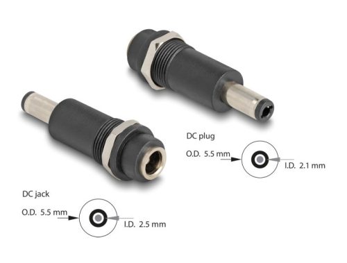 Delock Adapter, DC 5,5 x 2,5 mm-csatlakozóhüvely, DC 5,5 x 2,1 mm méretű apa