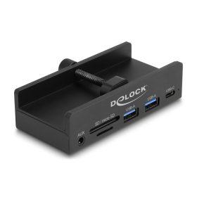   Delock Külső USB 5 Gbps 3 Port Hubon keresztül 2 x A-típusú USB, 1 x USB Type-C -k és 2 bemenetes kártyaolvasó záró csavarmenettel (DL-64285)