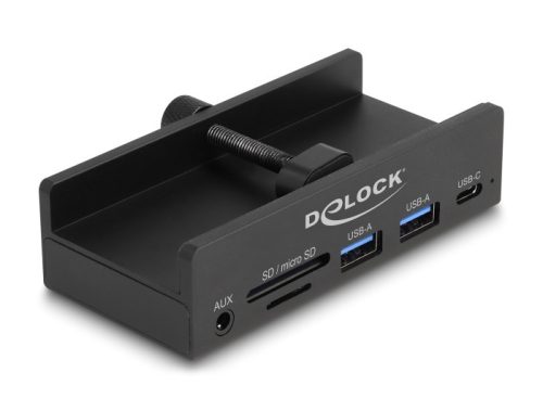 Delock Külső USB 5 Gbps 3 Port Hubon keresztül 2 x A-típusú USB, 1 x USB Type-C -k és 2 bemenetes kártyaolvasó záró csavarmenettel