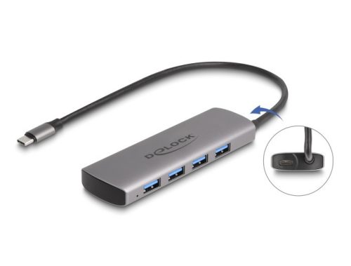 Delock USB 10 Gbps Hub 4 portos A-típusú USB Type-C  csatlakozóval és további tápporttal
