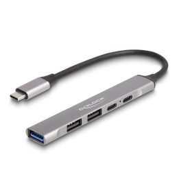   Delock 4 portos vékony USB Type-C  Hub 1 x A-típusú USB 10 Gbps, 2 x USB 2.0 A-típusú és 1 x USB 2.0 USB Type-C , valamint PD 95 W (DL-64298)
