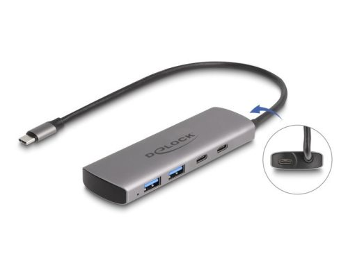 Delock USB 10 Gbps Hub 2 A-típusú USB port és 2 USB Type-C  port USB Type-C  csatlakozóval és egy további tápporttal