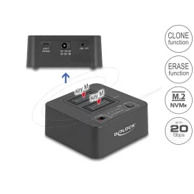   Delock USB 20 Gbps M.2 dokkoló állomás 2 db. M.2 NVMe PCIe SSD-hez klónozó és törlő funkcióval (DL-64300)