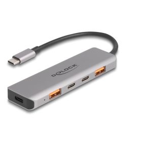   Delock USB 10 Gbps Hub 2 A-típusú USB port és 2 USB Type-C  port USB Type-C  csatlakozóval és PD 95 Watt (DL-64302)