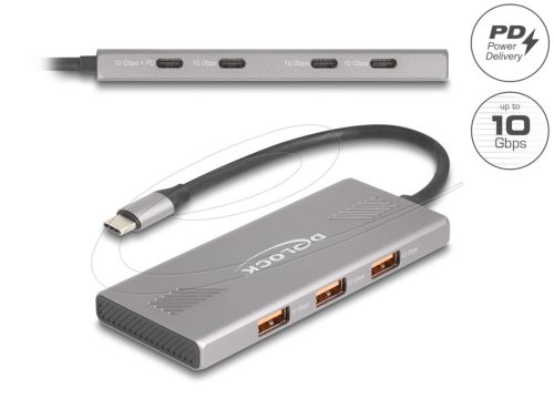 Delock 7 portos USB-elosztó, 10 Gbps, 4 db USB Type-C  csatlakozóaljzattal és 3 db USB Type-A csatlakozóaljjal