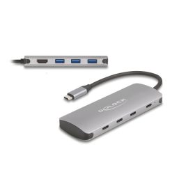  Delock 7 portos USB 10 Gbps Hub és 4K HDMI kimenet USB Type-C  csatlakozóval és PD 3.0 90 Watt (DL-64323)