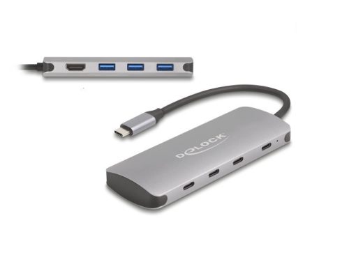 Delock 7 portos USB 10 Gbps Hub és 4K HDMI kimenet USB Type-C  csatlakozóval és PD 3.0 90 Watt