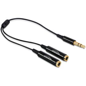   Delock kábel, audio sztereo jack apa, 3.5 mm > 2 x sztereo jack anya, 25 cm, fekete (DL-65356)