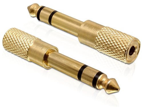 Delock adapter, sztereo jack apa 6.35 mm > sztereo jack anya, 3.5 mm 3 pin, fém
