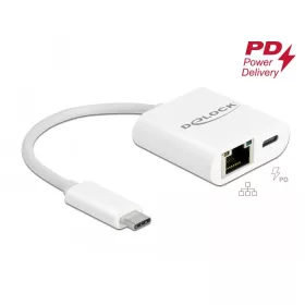   Delock USB Type-C  adapter Power Delivery porttal Gigabit LAN 10/100/1000 Mbps fehér (DL-65402)