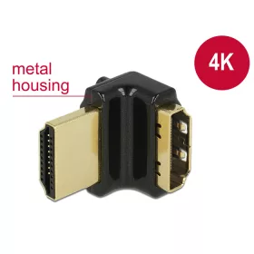   Delock adapter Gyors-sebességű HDMI Ethernettel - HDMI-A anya > HDMI-A apa 4K 90 fokos fel fekete (DL-65663)
