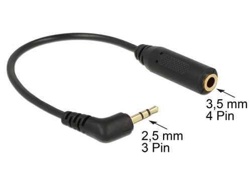 Delock audiokábel Sztereó jack 2,5 mm-es 3 tűs apa > sztereó jack 3,5 mm-es 4 tűs anya szögletes