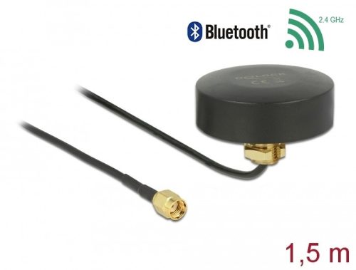 Delock WLAN 802.11 b/g/n antenna RP-SMA-dugó 2 dBi irányítatlan, rögzített, csatlakozókábellel RG-17