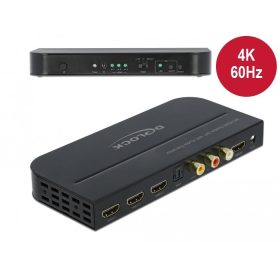   Delock HDMI kapcsoló 3 x HDMI bemenet - 1 x HDMI kimenet 4K 60 Hz Audio Extractor-ral (DL-66498)