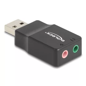   Delock Külső USB hangkártya 2 x 3,5 mm-es sztereo jack Plug & Play audio adapterrel személyi számítógépekhez, laptopokhoz és Mac rendszerekhez fekete (DL-66634)