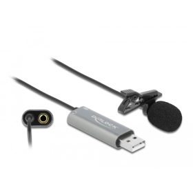   Delock USB Tie Lavalier mindenirányú csiptetős mikrofon 24 bit / 192 kHz és 3,5 mm-es sztereo jack f (DL-66638)
