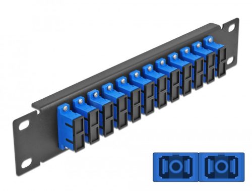 Delock 10  üvegszálas patch panel 12 portos SC Duplex kék 1U fekete