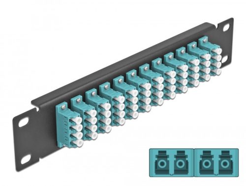 Delock 10  üvegszálas patch panel 12 portos LC Quad vízkék 1U fekete