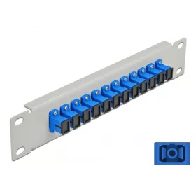   Delock 10  üvegszálas patch panel 12 portos SC Simplex kék 1U szürke (DL-66781)