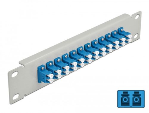 Delock 10  üvegszálas patch panel 12 portos LC Duplex kék 1U szürke