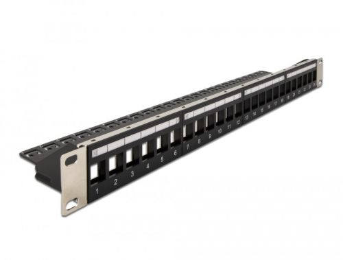 Delock 19  Keystone patchpanel terhelésmentesítővel, 24 portos, fekete