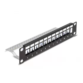   Delock 10  Keystone patch panel 12 porttal és tehermentesítővel 1U fekete (DL-66874)