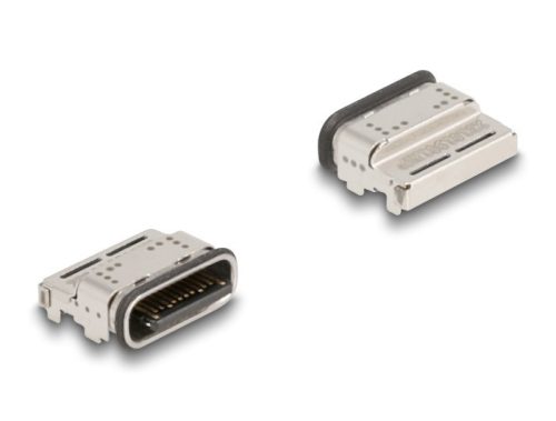Delock M12 A-kódolt adapter 8 tűs apa - RJ45 anya Cat.5e beszerelő mélyedéssel, 90 -ban hajlított, narancssárga színű
