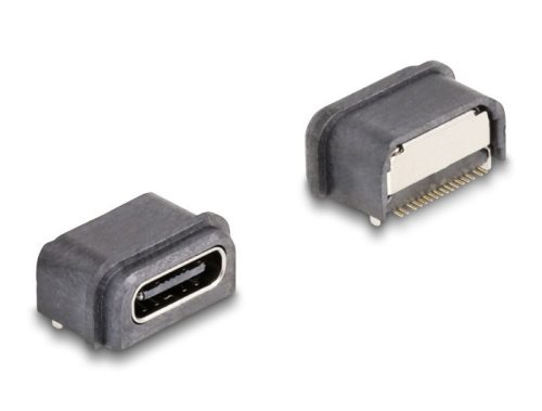 Delock M12 A-kódolt adapter 8 tűs anya - RJ45 anya Cat.5e beszerelő mélyedéssel, 90 -ban hajlított, narancssárga színű