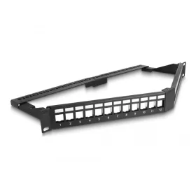  Delock 19  Keystone Patch Panel 24 port húzásmentesítővel 1U ferde fekete (DL-66976)